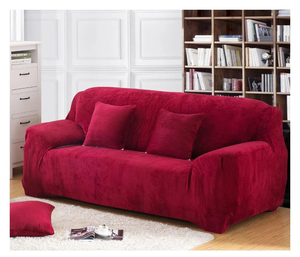 velvet plush lshape sofa cover maroon