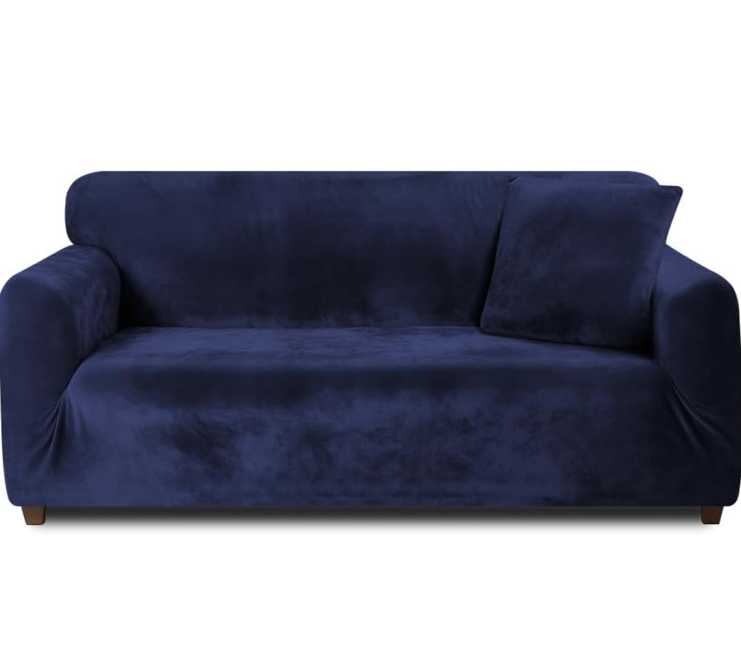 Velvet Plush Sofa Cover - Navy Blue