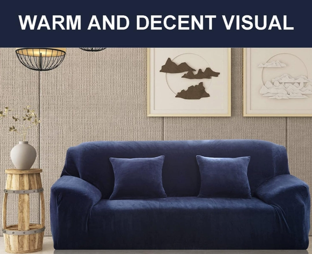 Velvet Plush Sofa Cover - Navy Blue