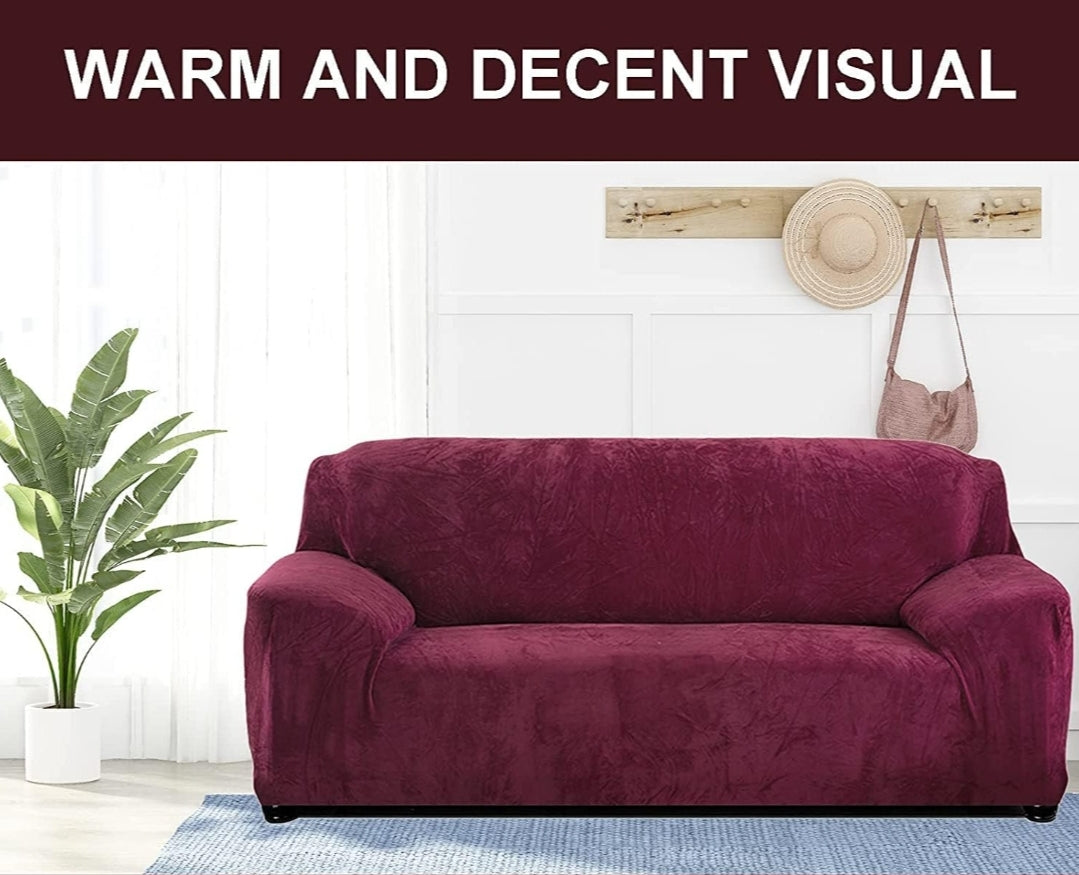 Velvet Plush Sofa Cover - Maroon