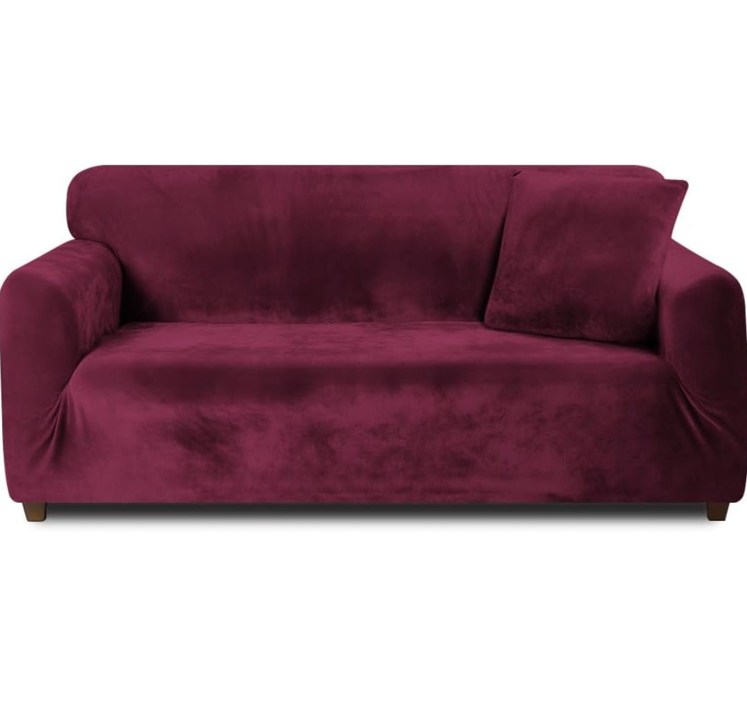 Velvet Plush Sofa Cover - Maroon
