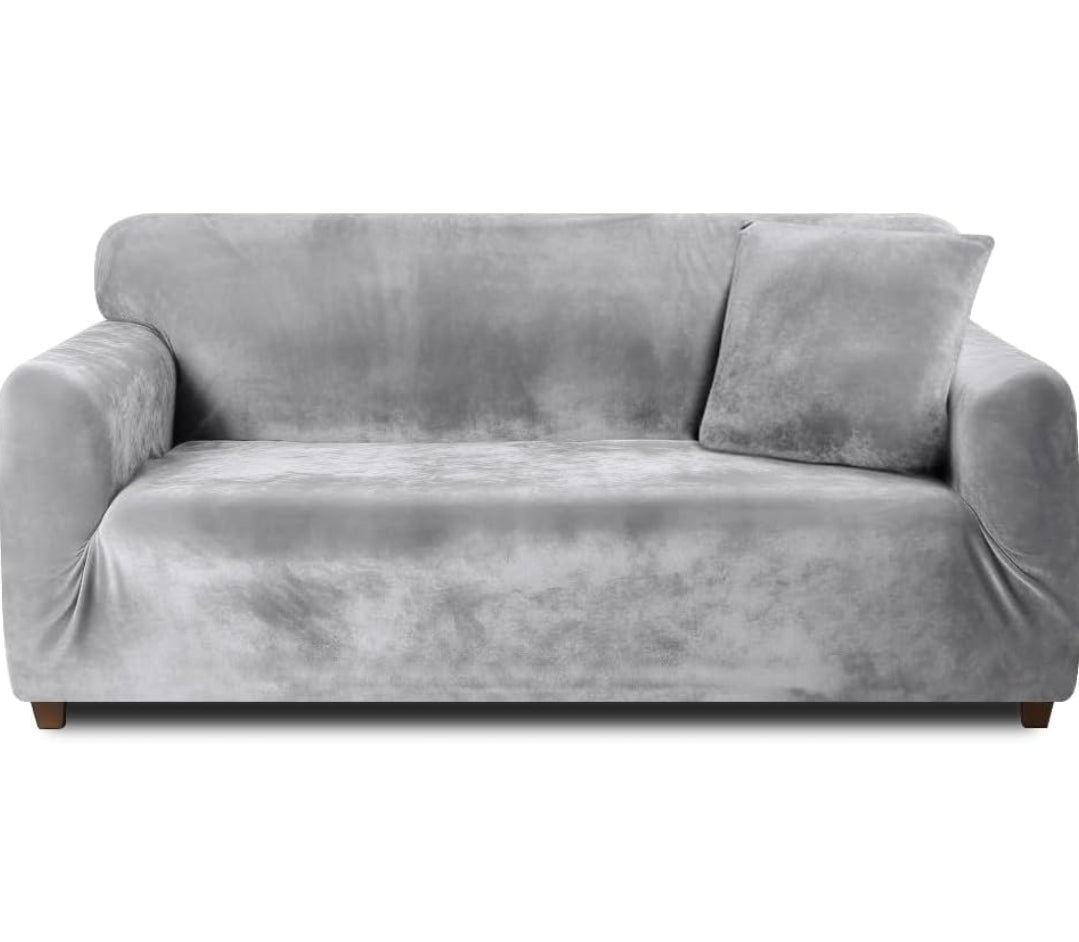 Velvet Plush Sofa Cover - Grey