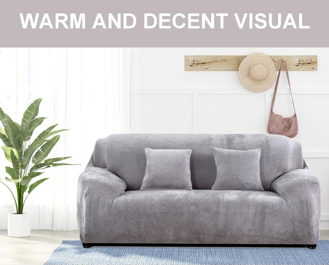 Velvet Plush Sofa Cover - Grey