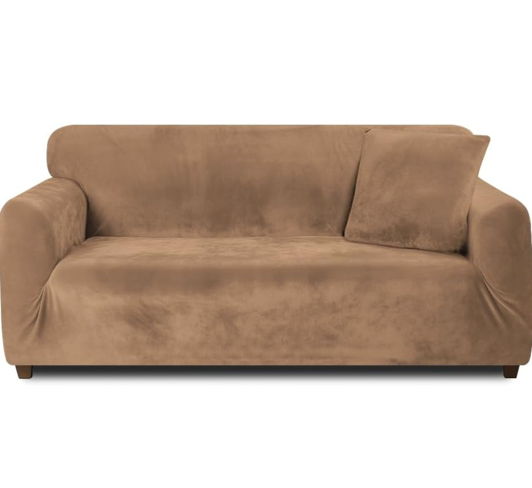 Velvet Plush Sofa Cover - Camel Brown
