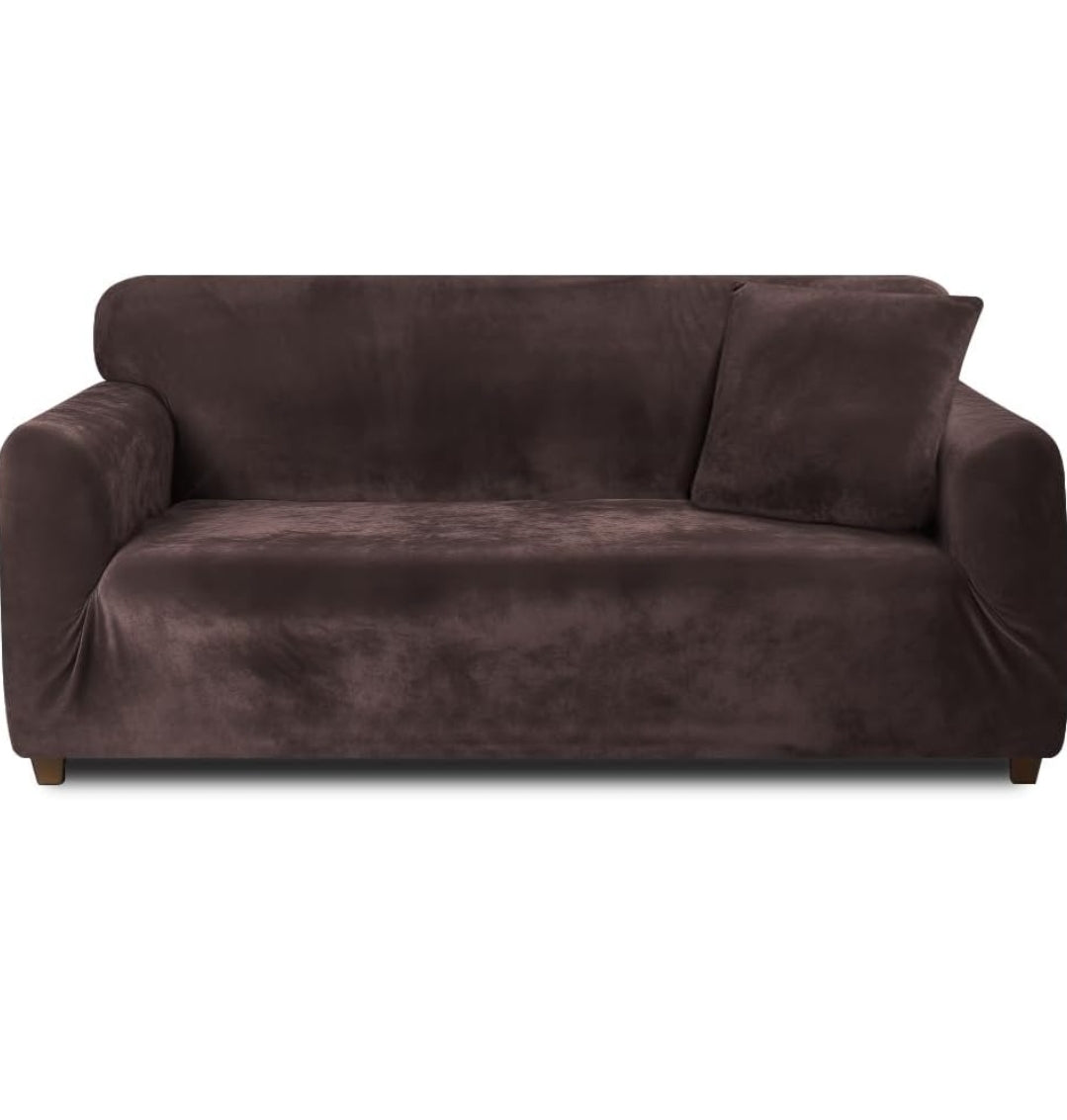 Velvet Plush Sofa Cover - Brown