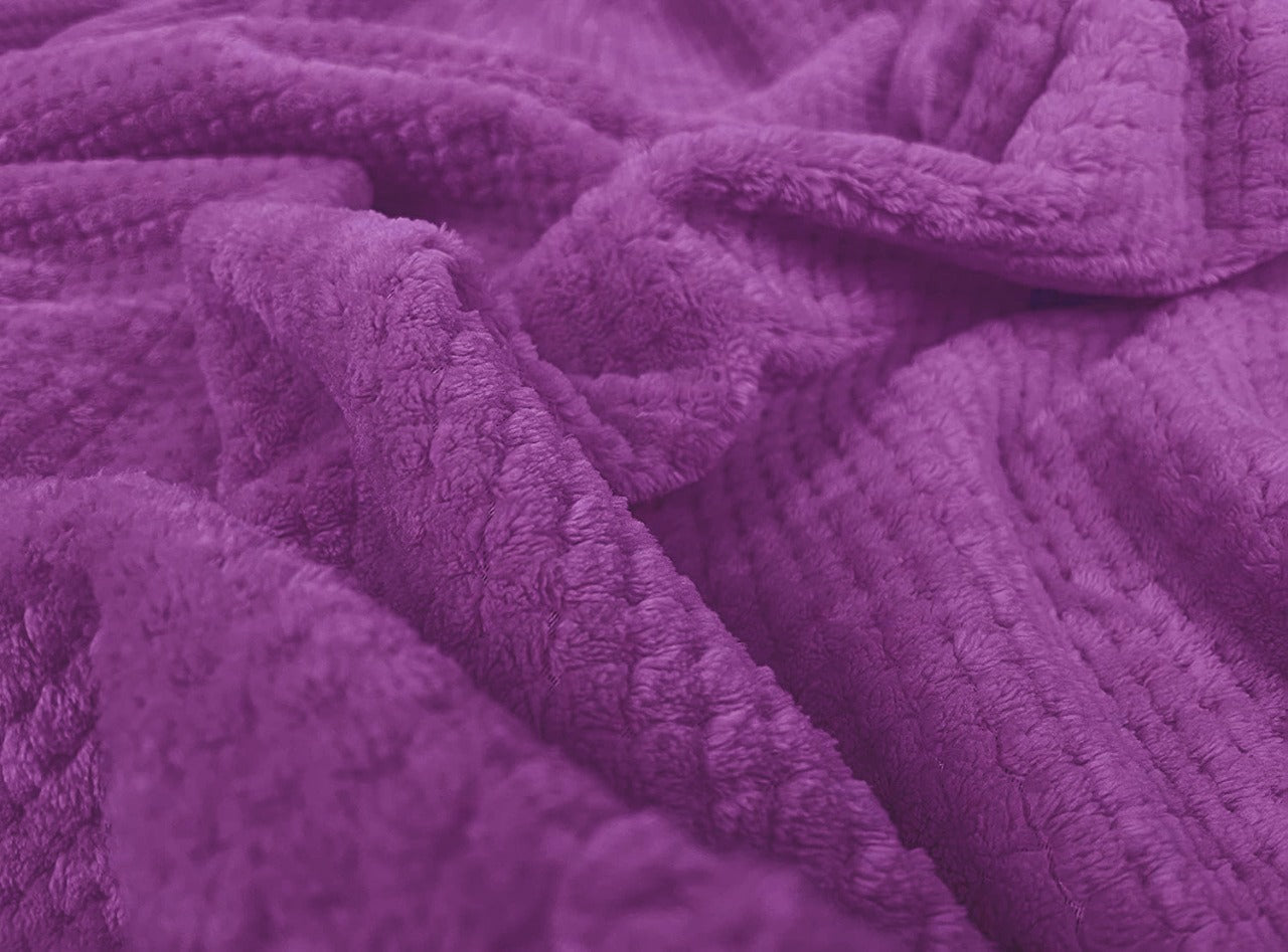 waffle fleece blanket bed spread purple
