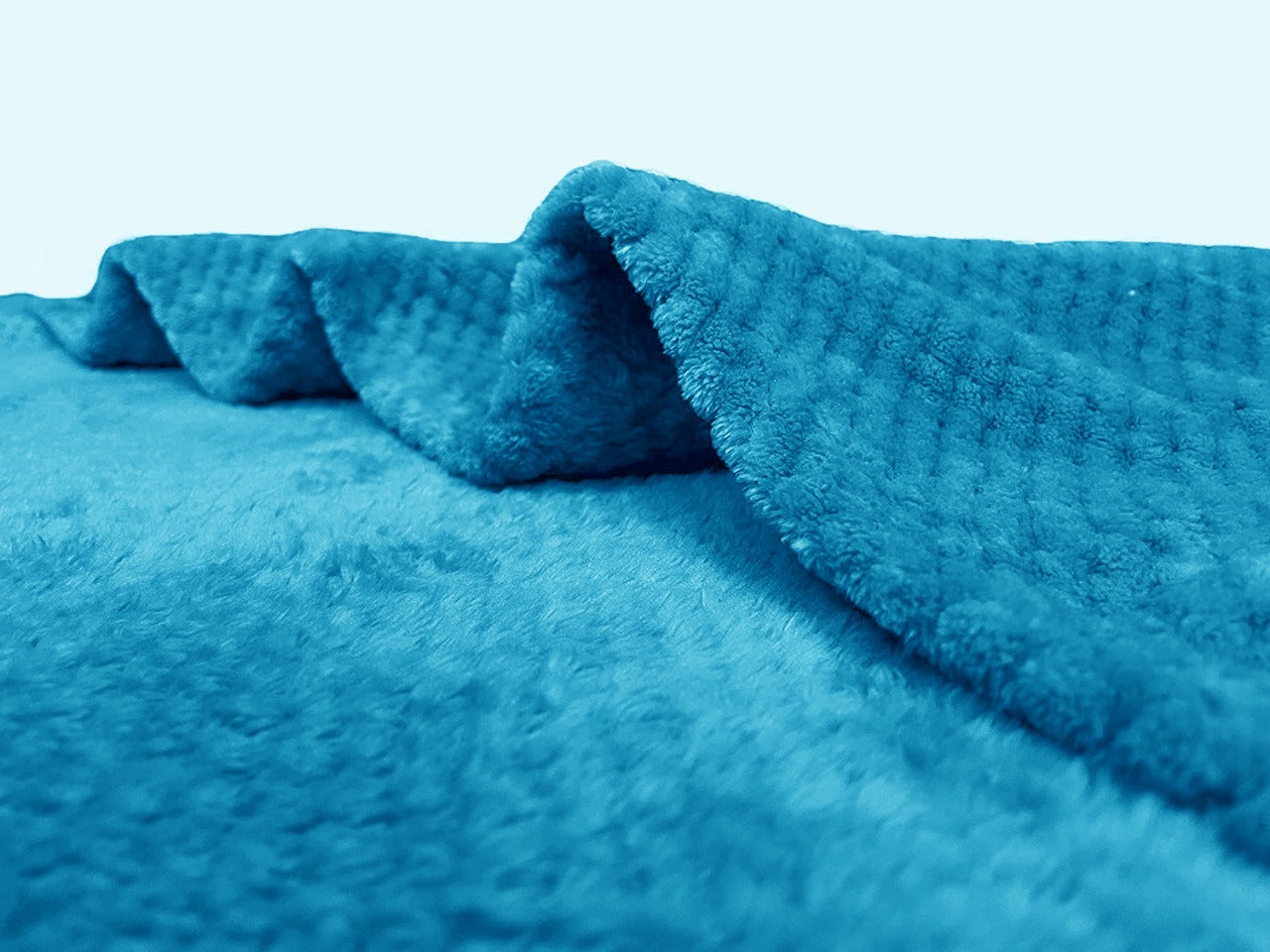 waffle fleece blanket bed spread sky blue