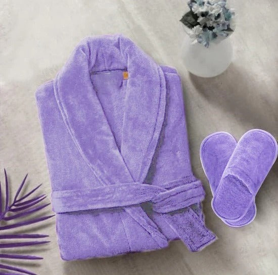 velour light purple bathrobe