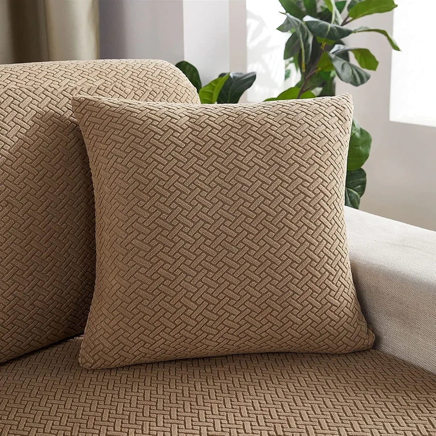 stripe jacquard cushion cover camel brown
