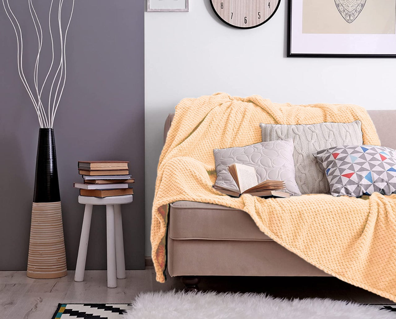 waffle fleece blanket bed spread peach