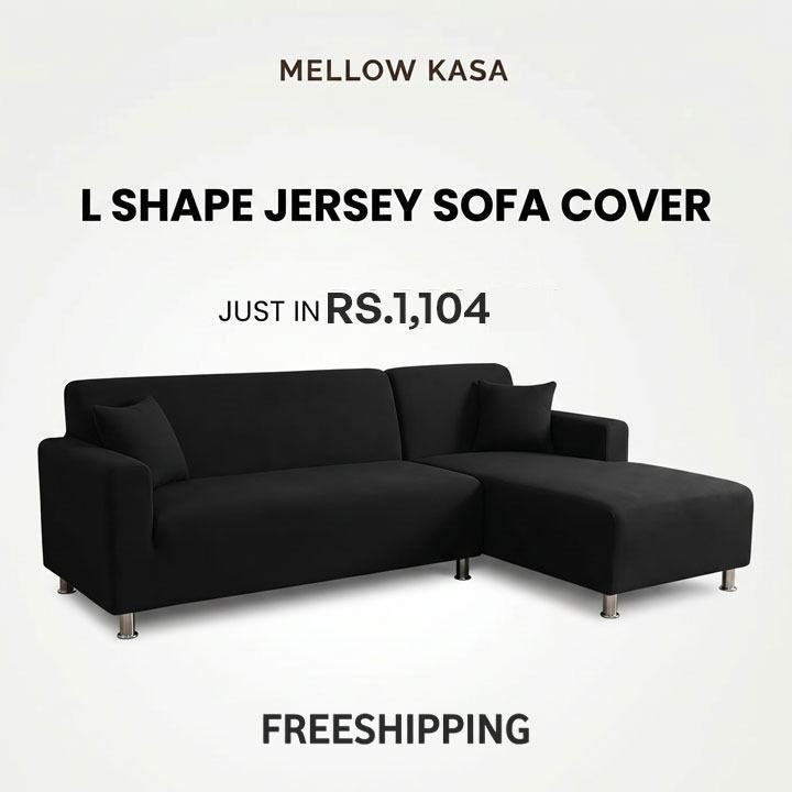 L Shape Jersey Sofa Cover - Black
