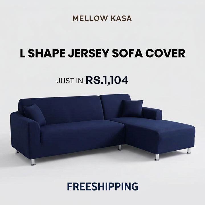 L Shape Jersey Sofa Cover - Navy Blue