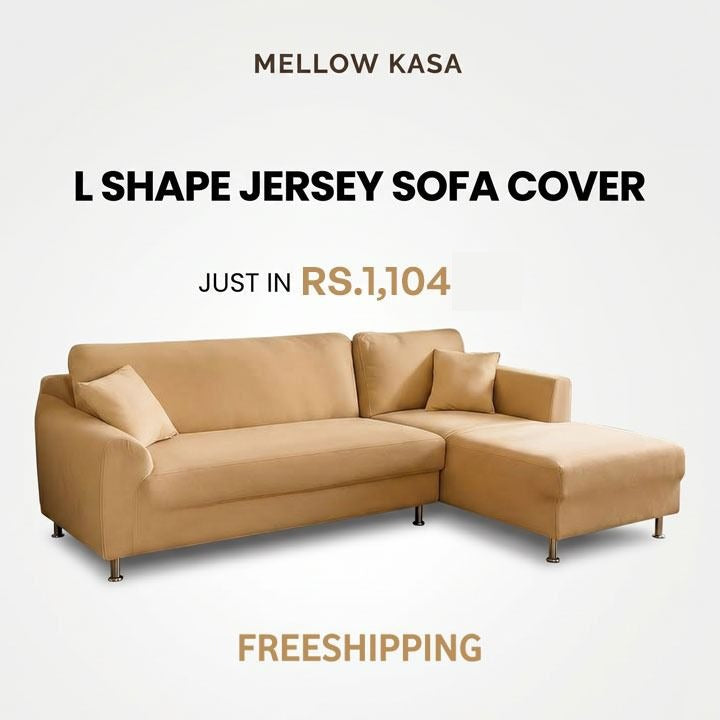 L Shape Jersey Sofa Cover - Beige