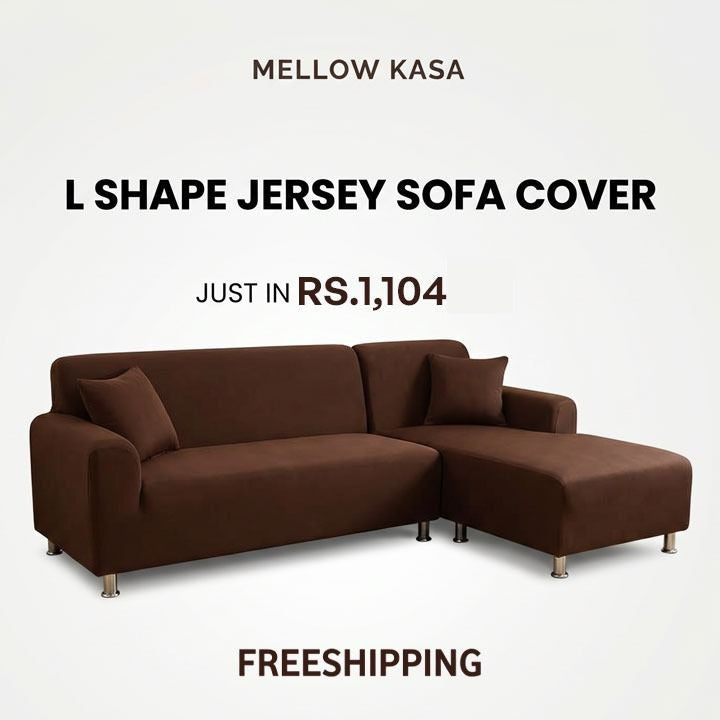 L Shape Jersey Sofa Cover - Brown