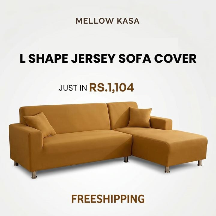 L Shape Jersey Sofa Cover - Camel Brown