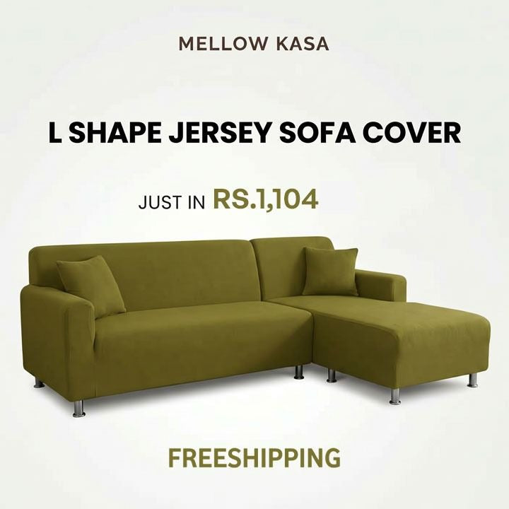 L Shape Jersey Sofa Cover - Olive Green