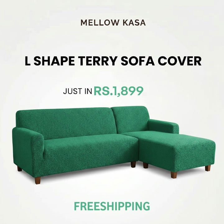 L Shape Terry Sofa Cover - Emerald Green