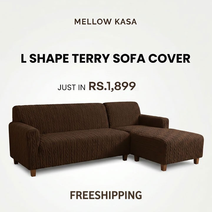 L Shape Terry Sofa Cover - Brown