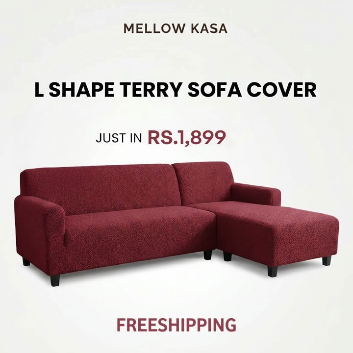 L Shape Terry Sofa Cover - Maroon