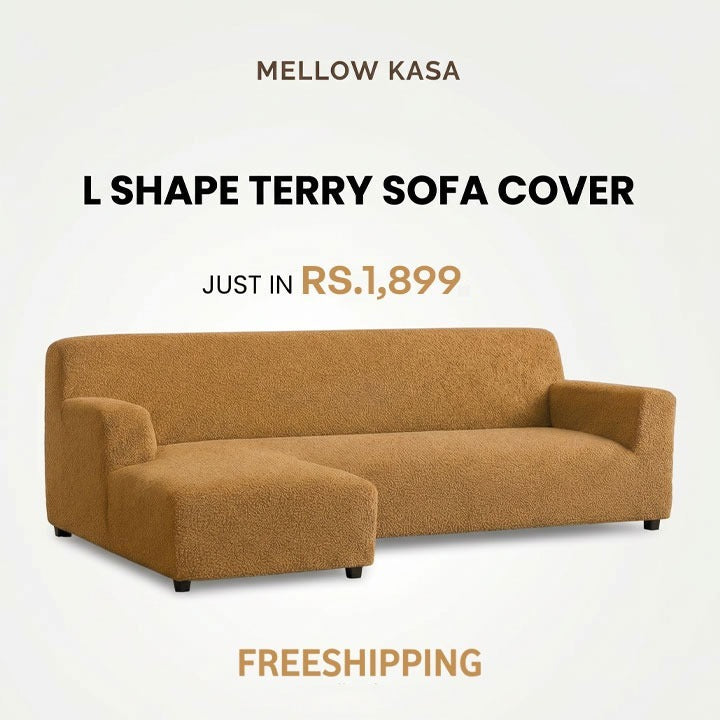 L Shape Terry Sofa Cover - Camel Brown