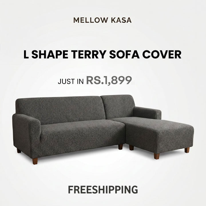 L Shape Terry Sofa Cover - Grey