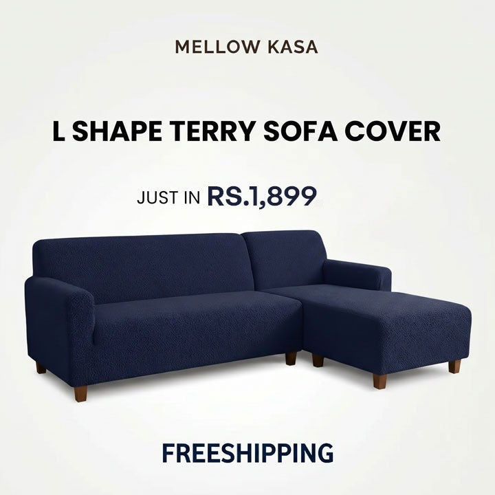 L Shape Terry Sofa Cover - Navy Blue