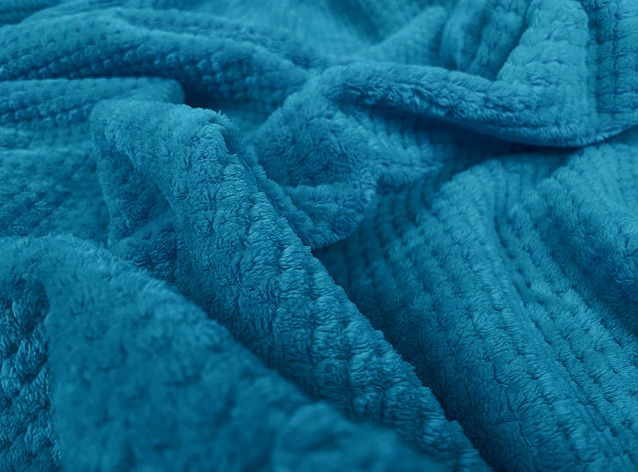 waffle fleece blanket bed spread sky blue