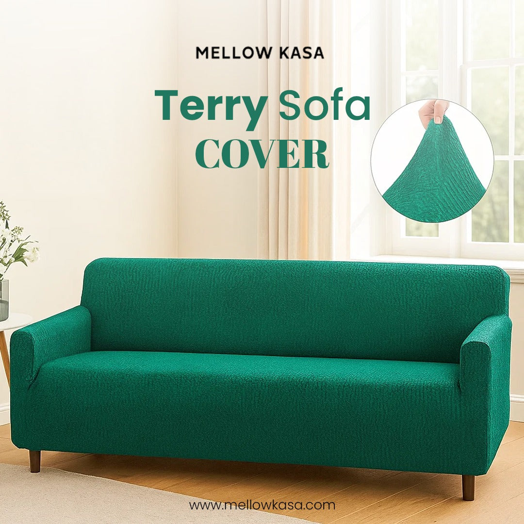 Premium Terry Sofa Cover - Emarald Green