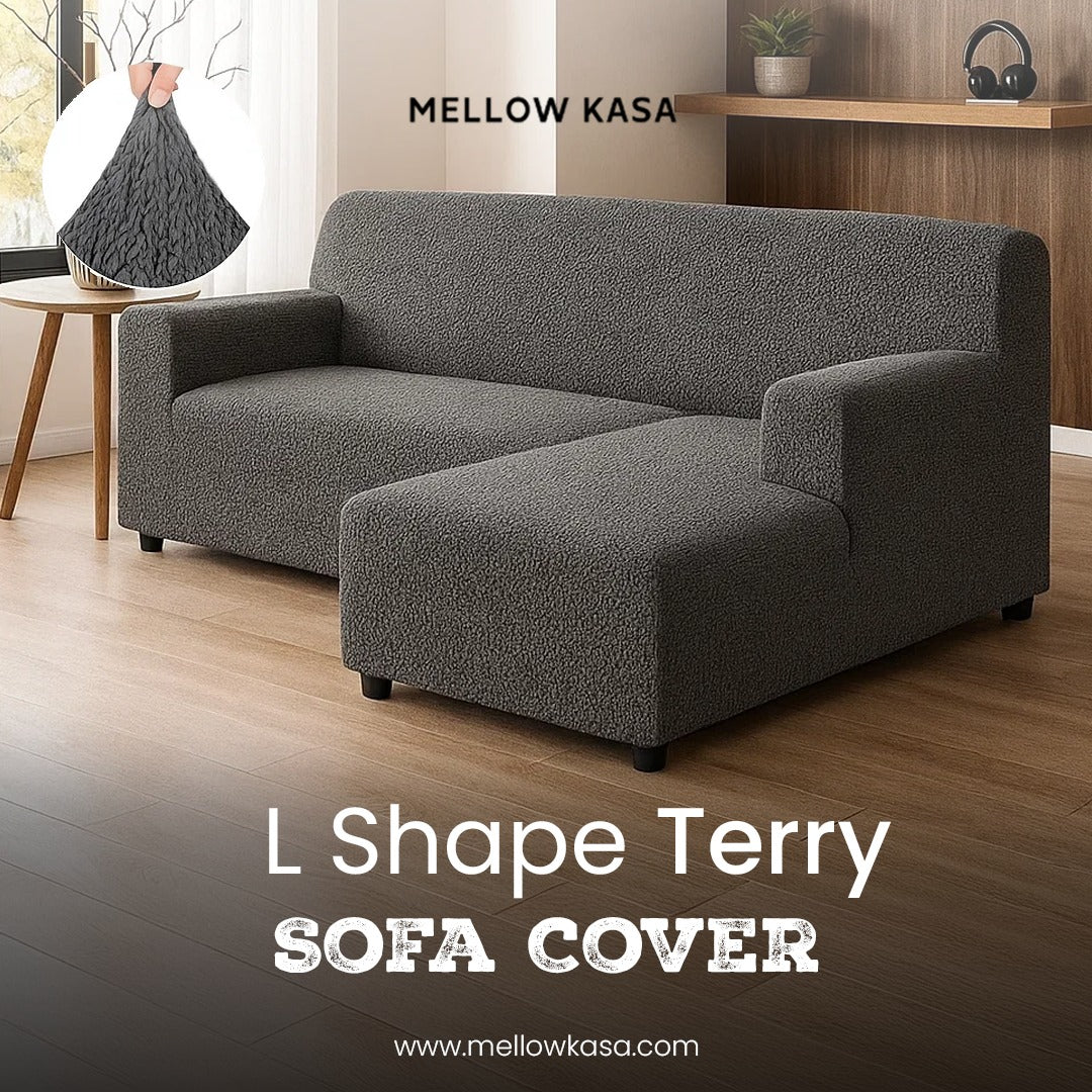 l shape terry sofa cover grey