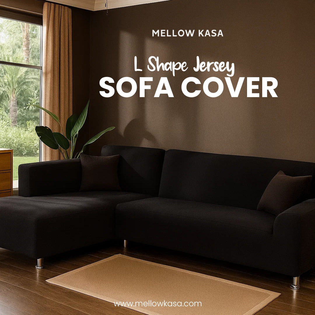l shape jersey sofa cover black