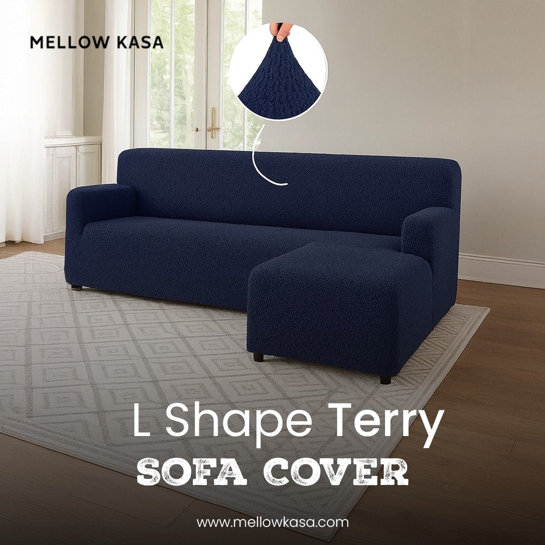 l shape terry sofa cover navy blue