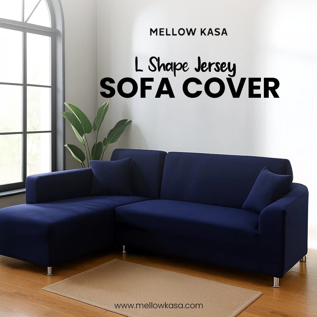 l shape jersey sofa cover navy blue