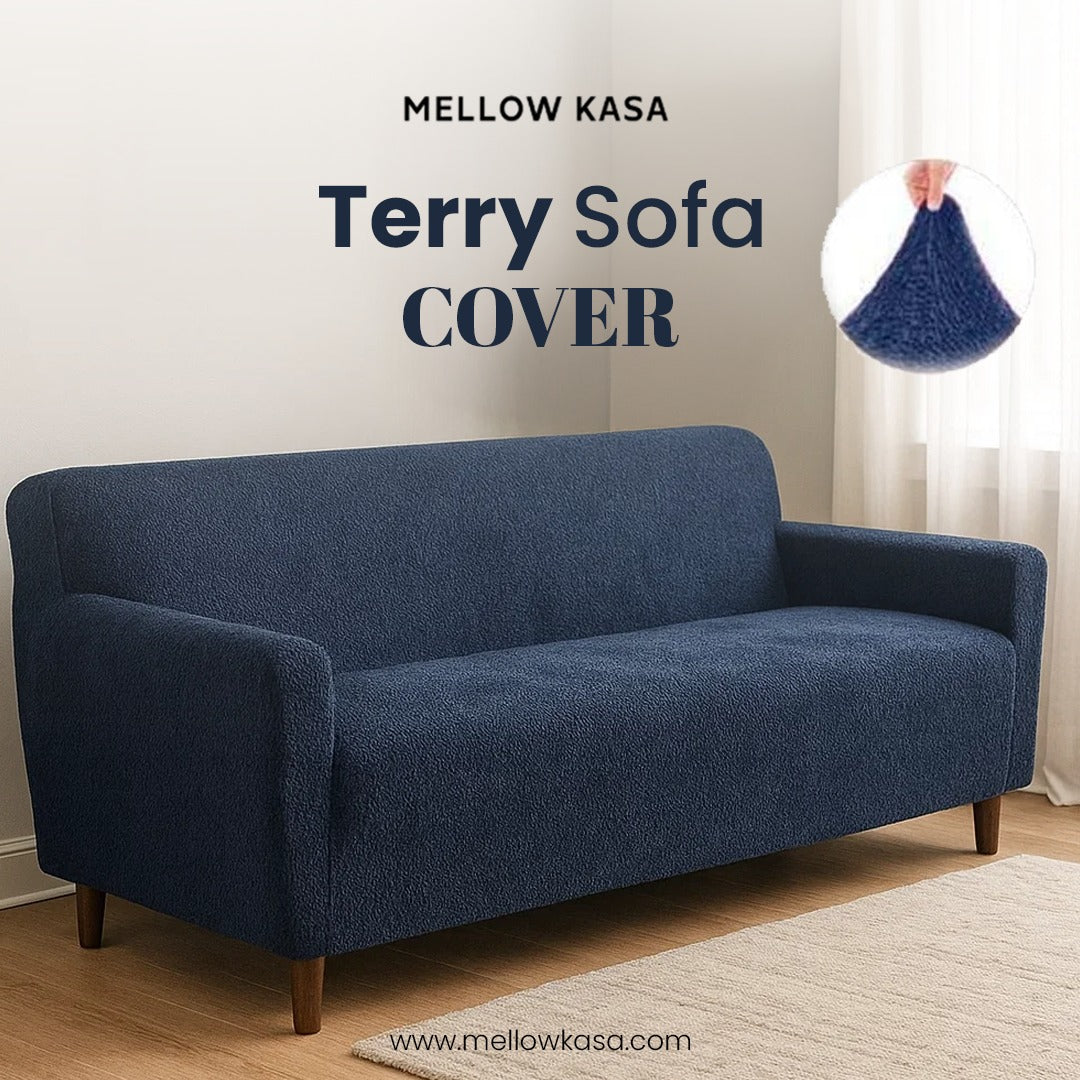 Premium Terry Sofa Cover - Navy Blue