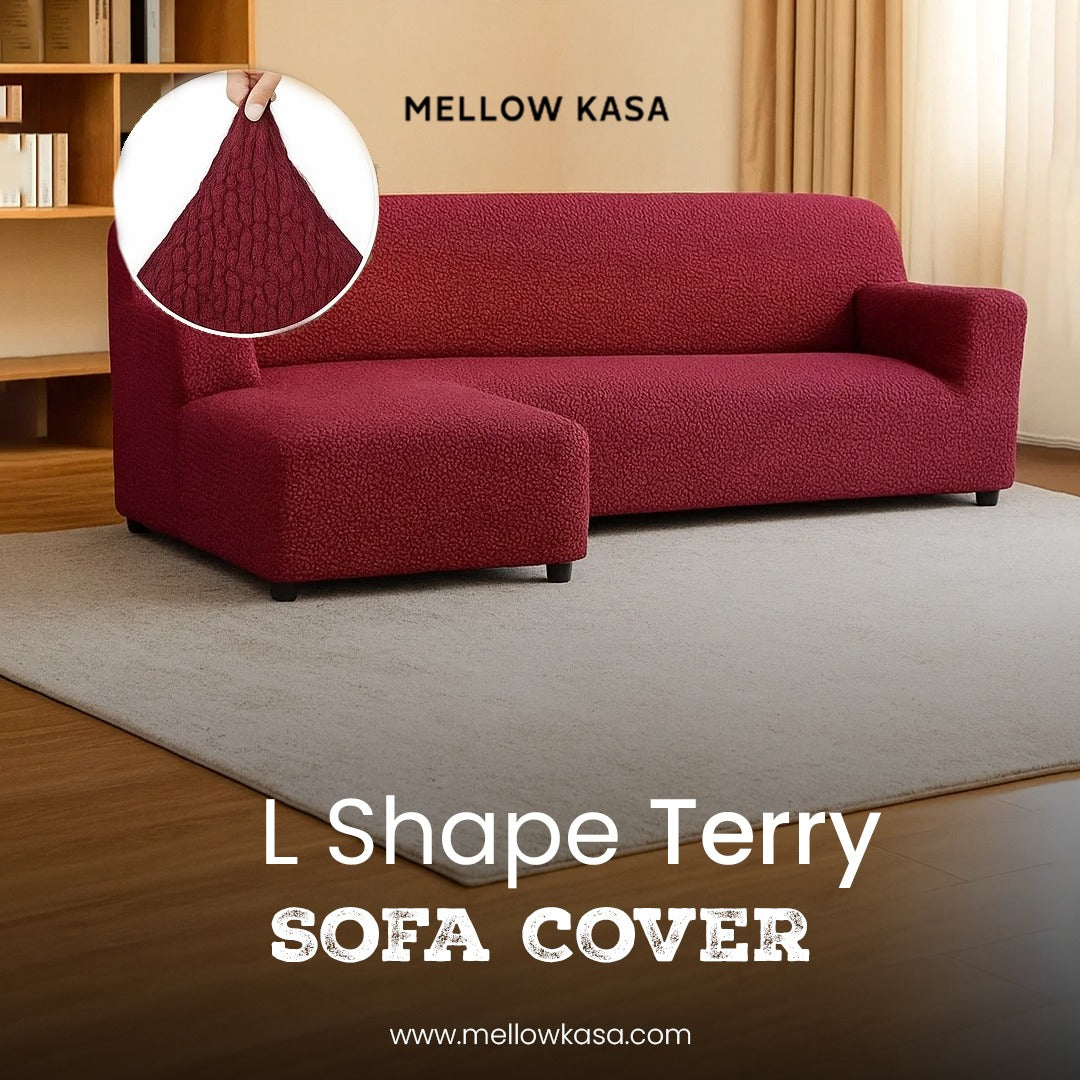 l shape terry sofa cover maroon