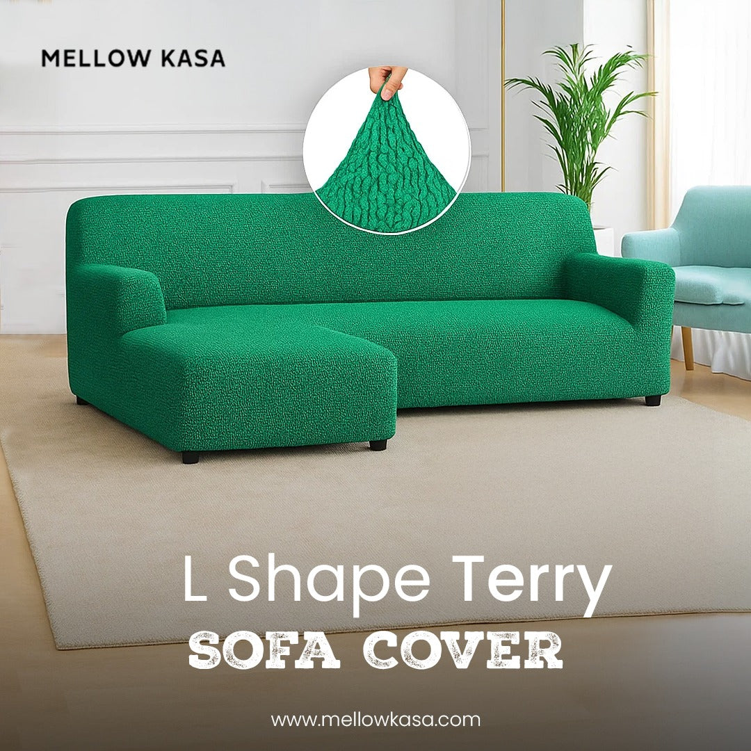 l shape terry sofa cover emerald green