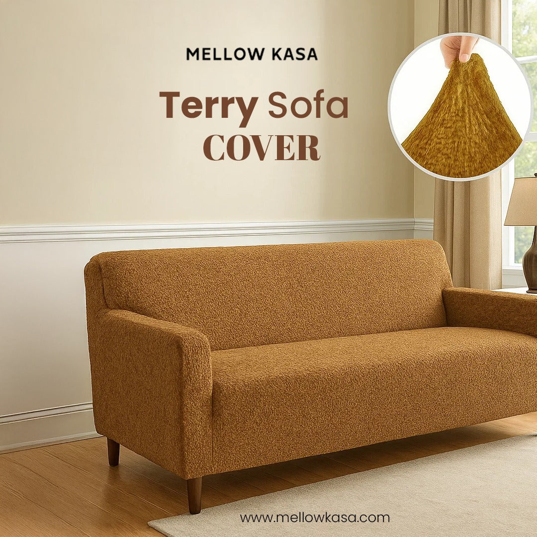 Premium Terry Sofa Cover - Camel Brown