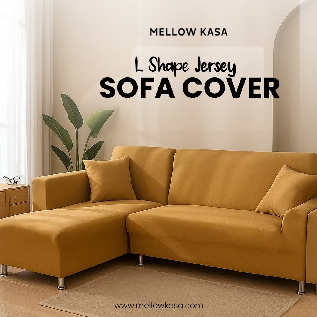 l shape jersey sofa cover camel brown