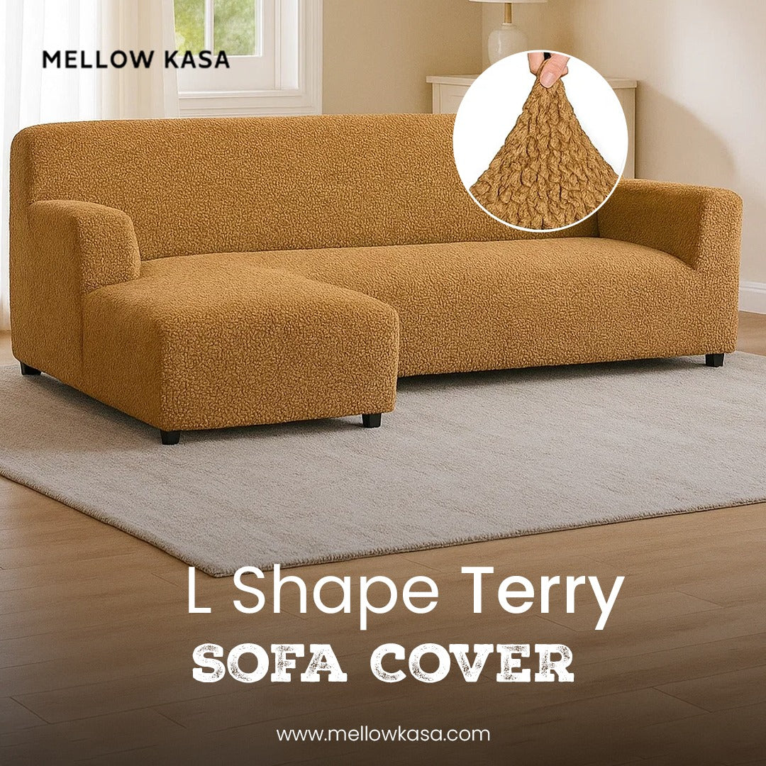 l shape terry sofa cover camel brown