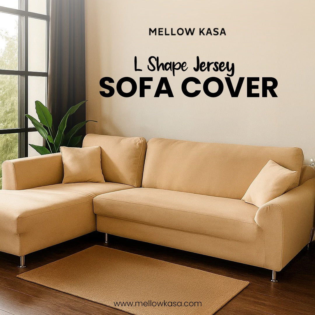 l shape jersey sofa cover beige